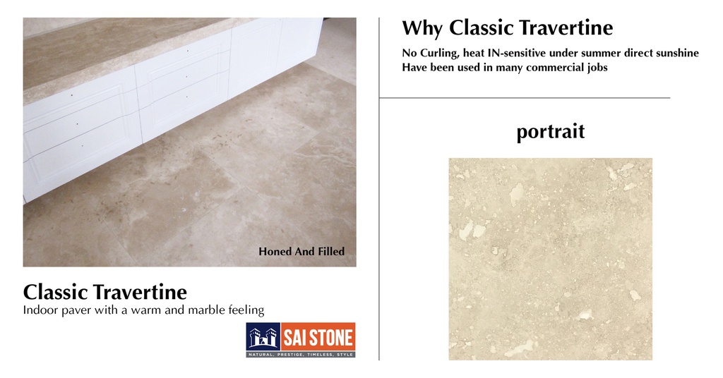 Paver Classic Travertine 610x610x12 Honed and Filled
