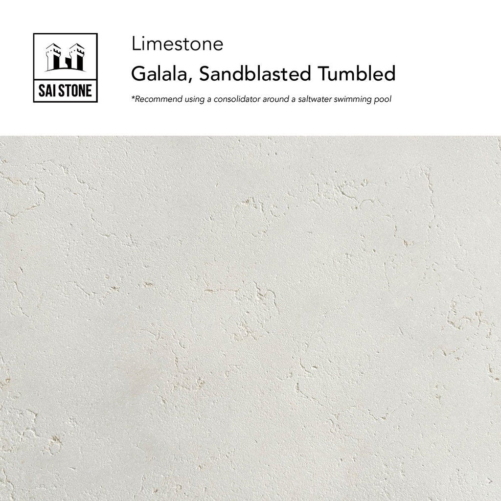 Galala Limestone Coping 600x400x20drop60 Sandblasted Tumbled, dropface 30mm thick**MUST using a consolidator around a saltwater swimming pool**